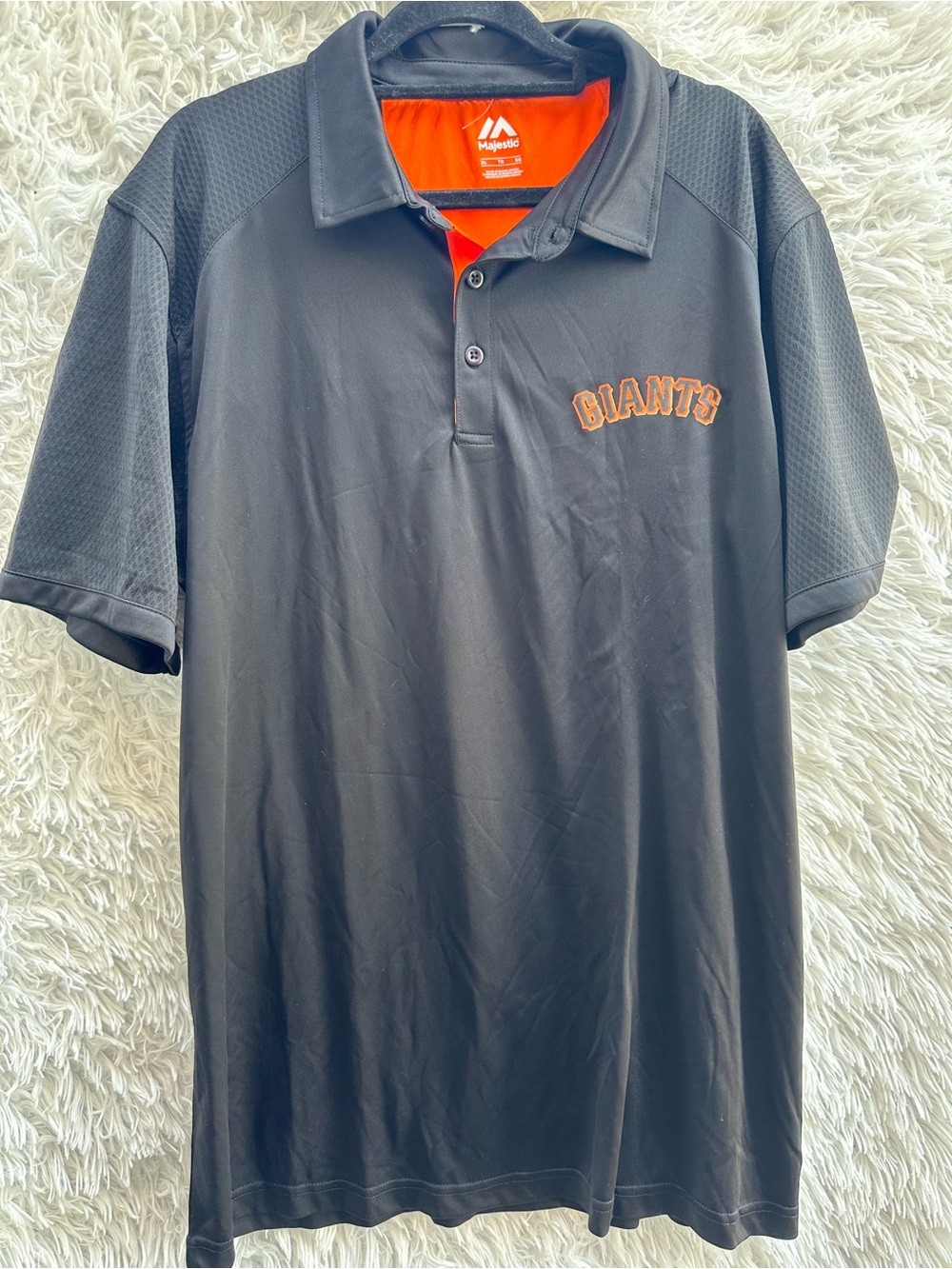 Majestic Men’s Giants Polo Shirt in Black with Orange Accent Size Xl